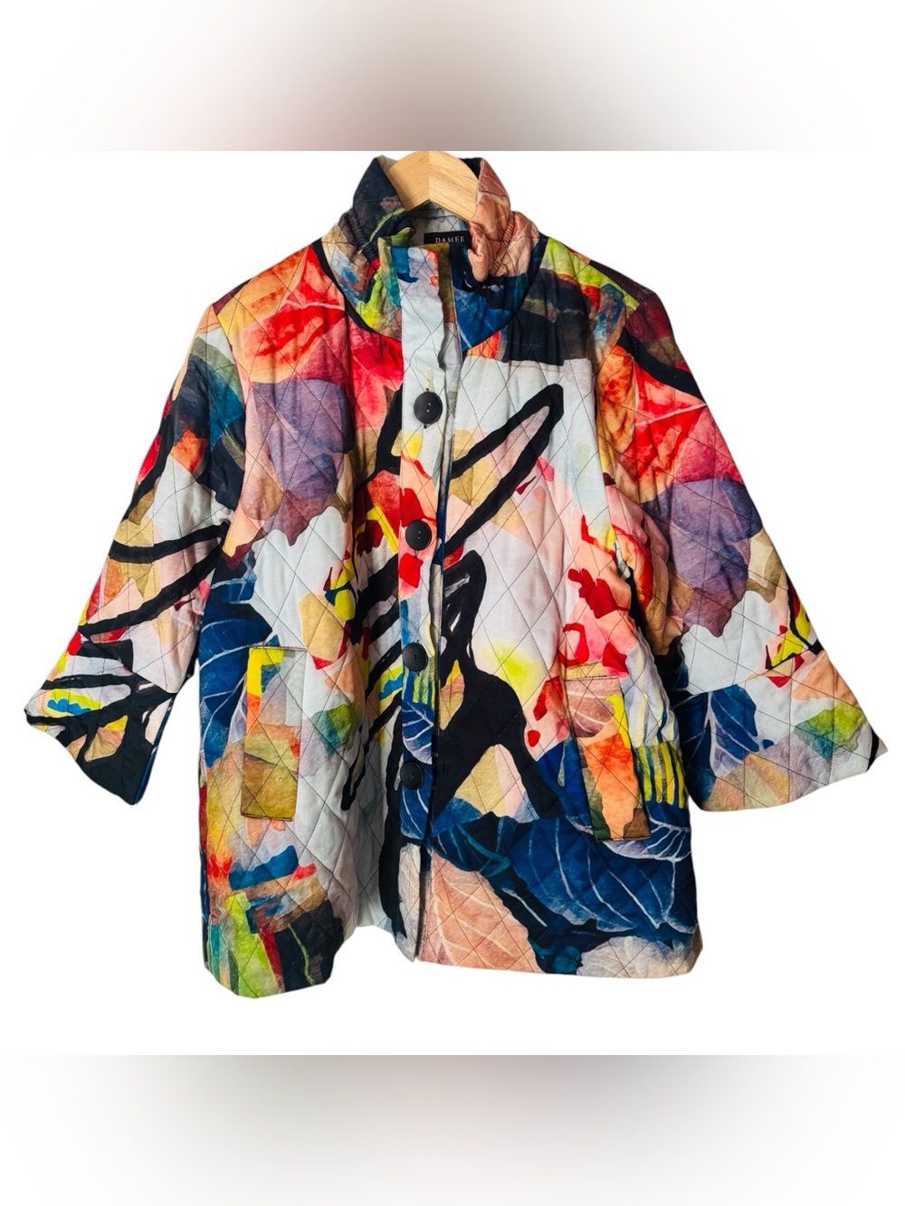 DAMEE Jacket Coat Abstract Wearable Art Pockets Lined Quilted Women’s Large